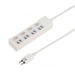 （まとめ）個別スイッチ付抜け止めタップ4個口5mホワイト ヤザワ Y02KN445WH【×2セット】