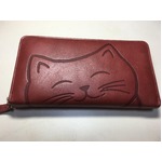 牛革猫型ロングウォレット　おすまし ワイン 〔長財布〕