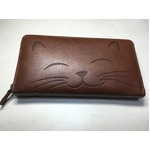 牛革猫型ロングウォレット　にこ〜 ブラウン 〔長財布〕
