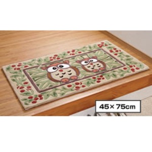 玄関マット（動物/ふくろう柄） 【45cm×75cm】 カービング加工/滑り止め加工 ［室内/屋内用］