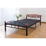 木製棚付き(宮付き)パイプベッド 【シングルサイズ】 スチール ブラック(黒)