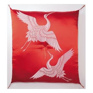 祝い座布団 【寿＆鶴】 緞子判（65cm×69cm） ジャガード織 日本製 レッド（赤）