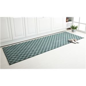 国産格子柄キッチンマット グリーン 50×120cm