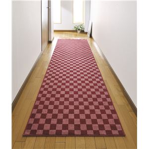 国産格子柄キッチンマット レッド 80×240cm