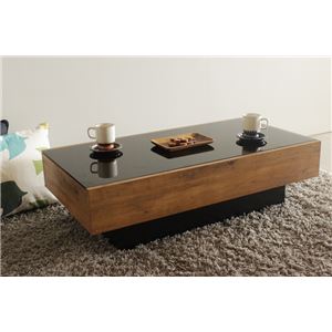 センターテーブル(ローテーブル) 幅105cm×奥行55cm 強化ガラス天板/引き出し収納付き ライトブラウン 【日本製】