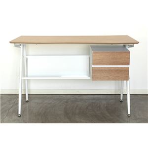 デスク(パソコンデスク/PCデスク/ワークデスク) 木製 幅115cm×奥行55cm 書類収納ラック/引出し付き ナチュラル