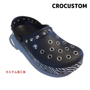クロックス 改 アニマルゼブラ パンク カスタム ブラック 黒 crocs 改 crocband animal clog クロッグ サンダル【クロカスタム】 29cm(M11)