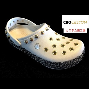 クロックス 改 アニマルレオパード パンク カスタム 白系 crocs 改 crocband animal clog クロッグ サンダル【クロカスタム】 25cm(M7/W9)