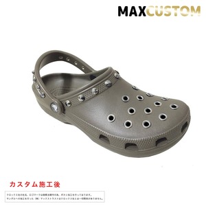 クロックス 改 パンク カスタム 茶 crocs 改 クラシック（ケイマン） カーキ クロッグ サンダル【クロカスタム】 24cm(M6/W8)
