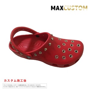 クロックス パンク カスタム 赤 crocs 改 クラシック（ケイマン） レッド クロッグ サンダル【クロカスタム】 26cm(M8/W10)