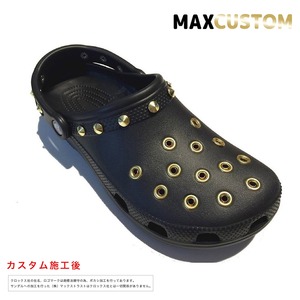クロックス パンク カスタム 純金メッキ加工 黒 crocs custom クラシック（ケイマン） クロッグ サンダル【クロカスタム】 27cm(M9/W11)