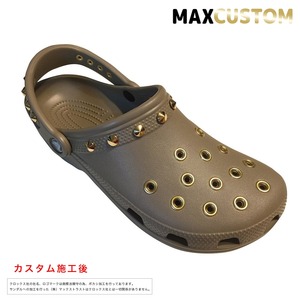 クロックス パンク カスタム 純金メッキ加工 茶 カーキ crocs custom クラシック（ケイマン） クロッグ サンダル【クロカスタム】 28cm(M10/W12)