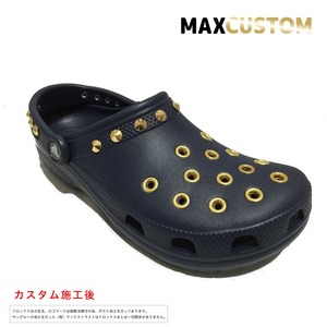 クロックス パンク カスタム 純金メッキ加工 濃紺 ネイビー crocs custom クラシック（ケイマン） クロッグ サンダル【クロカスタム】 28cm(M10/W12)