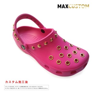 クロックス パンク カスタム 純金メッキ加工 ピンク・マゼンタ crocs custom クラシック（ケイマン） クロッグ サンダル【クロカスタム】 23cm(M5/W7)