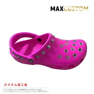 クロックス パンク カスタム ピンク/マゼンタ crocs 改 クラシック（ケイマン） レッド クロッグ サンダル【クロカスタム】 24cm(M6/W8)