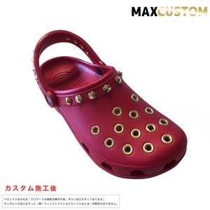 クロックス パンク カスタム 純金メッキ加工 赤 レッド crocs custom クラシック（ケイマン） クロッグ サンダル【クロカスタム】 22cm(M4/W6)