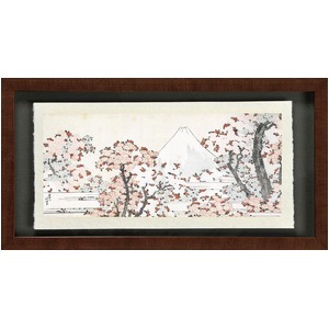 【世界の名画古銭額装】葛飾北斎「桜花に富士」(複製画)（250×500mm）