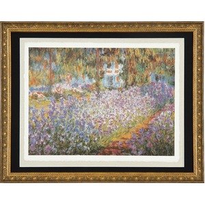 【世界の名画古銭額装】モネ「モネの庭アイリス」(複製画)（509×394mm）