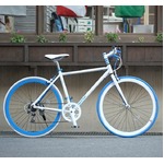クロスバイク 700c（約28インチ）/ホワイト×ブルー シマノ7段変速 軽量 重さ/12kg 【Raychell+】 レイチェルプラス R+708 HybridStyle