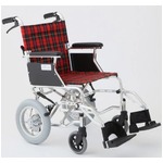 介助式車椅子 チェックレッド(赤) アルミ製 バンドブレーキ仕様/軽量コンパクトタイプ 【MIWA】 ミワ HTB-12D