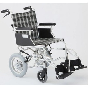 介助式車椅子 チェックグリーン(緑) アルミ製 バンドブレーキ仕様/軽量コンパクトタイプ 【MIWA】 ミワ HTB-12D