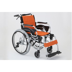 多機能折りたたみ車椅子 デラックスII/オレンジ アルミ製 持ち手付き 【MIWA】 ミワ HTB-22DX