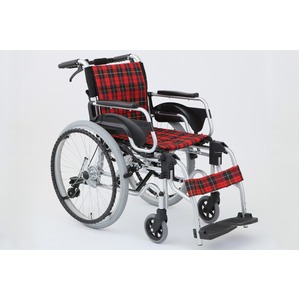 多機能折りたたみ車椅子 デラックスII/レッド(赤) アルミ製 持ち手付き 【MIWA】 ミワ HTB-22DX