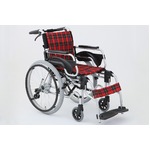 多機能折りたたみ車椅子 デラックスII/レッド(赤) アルミ製 持ち手付き 【MIWA】 ミワ HTB-22DX
