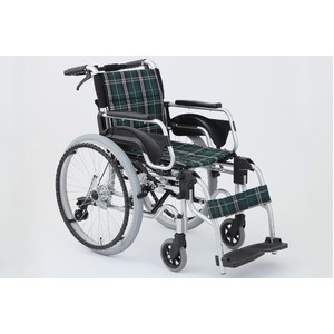 多機能折りたたみ車椅子 デラックスII/グリーン(緑) アルミ製 持ち手付き 【MIWA】 ミワ HTB-22DX