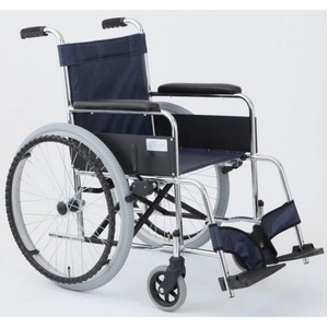 自走式折りたたみ車椅子 リーズ/レザーネイビーブルー(紺) 背面ポケット付き 【MIWA】 ミワ MW-22ST
