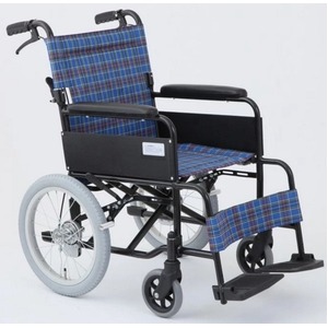 介助式折りたたみ車椅子 アミー16/ターコイズブルー(青) アルミ製 持ち手付き 【MIWA】 ミワ MW-16A