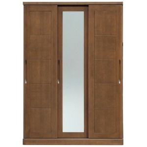スライド扉ワードローブ/ クローゼット 【幅135cm】 木製(オーク材) 日本製 ブラウン 【完成品】【開梱設置】