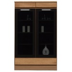 ミドルタイプキャビネット 【幅74cm】 木製 ガラス扉/オートヒンジ/可動棚付き 日本製 ブラウン 【完成品】【開梱設置】 