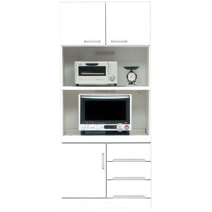 ハイタイプレンジボード 【幅80cm】 可動棚/耐震ラッチ/二口コンセント付き 日本製 ホワイト(白) 【完成品】【開梱設置】