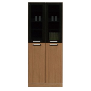 フリーボード(キャビネット/キッチン収納) 【幅74cm】 木製 ガラス扉/可動棚付き 日本製 ブラウン 【完成品】【開梱設置】