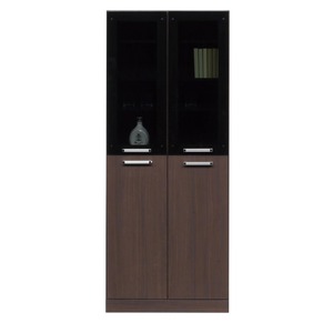 フリーボード(キャビネット/キッチン収納) 【幅74cm】 木製 ガラス扉/可動棚付き 日本製 ダークブラウン 【完成品】【開梱設置】