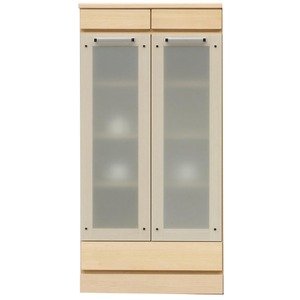 ミドルタイプキャビネット 【幅60cm】 木製 ガラス扉/オートヒンジ/可動棚付き 日本製 ブラウン 【完成品】【開梱設置】