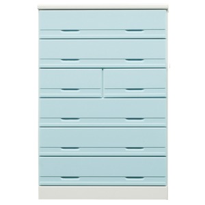 ハイチェスト/リビングチェスト 幅80cm 長引出しレール付き 日本製 ブルー(青) 【完成品】【開梱設置】