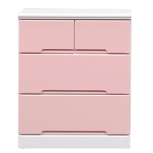 3段チェスト/リビングチェスト 幅70cm×奥行43cm 引出しレール付き ピンク 【完成品】