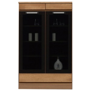 ミドルタイプキャビネット 【幅74cm】 木製 ガラス扉/オートヒンジ/可動棚付き 日本製 ダークブラウン 【完成品】【開梱設置】 