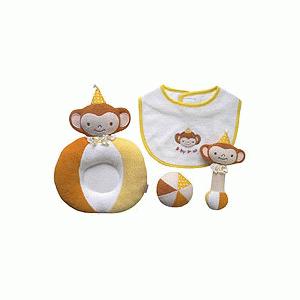 ギフトセット 枕&スタイ&ボール&スティックガラガラ さる