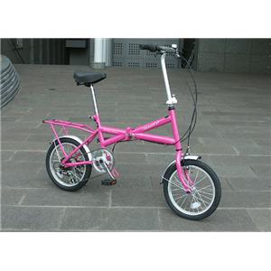 Heaven's パステルカラーXタイプ シマノ6段ギア付16インチ折畳み自転車 ピンク